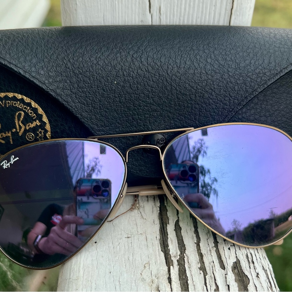 Ray-Ban Aviator Sunglasses with purple lenses